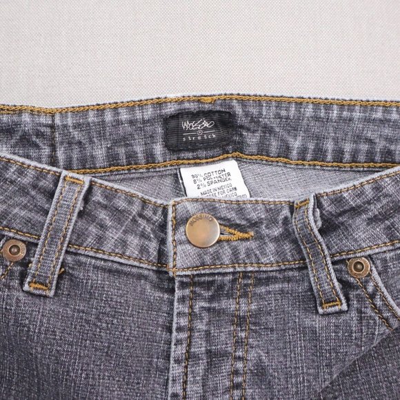 Mossimo Distressed Black Jeans Size 6 Stretch Women Bikercore Edgy Punk Boot Cut - Picture 11 of 16
